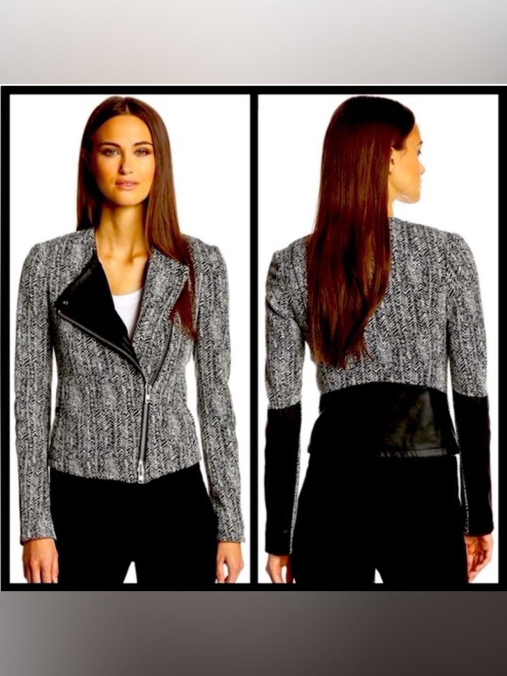 Theory Joean Tweed Leather Moto Jacket